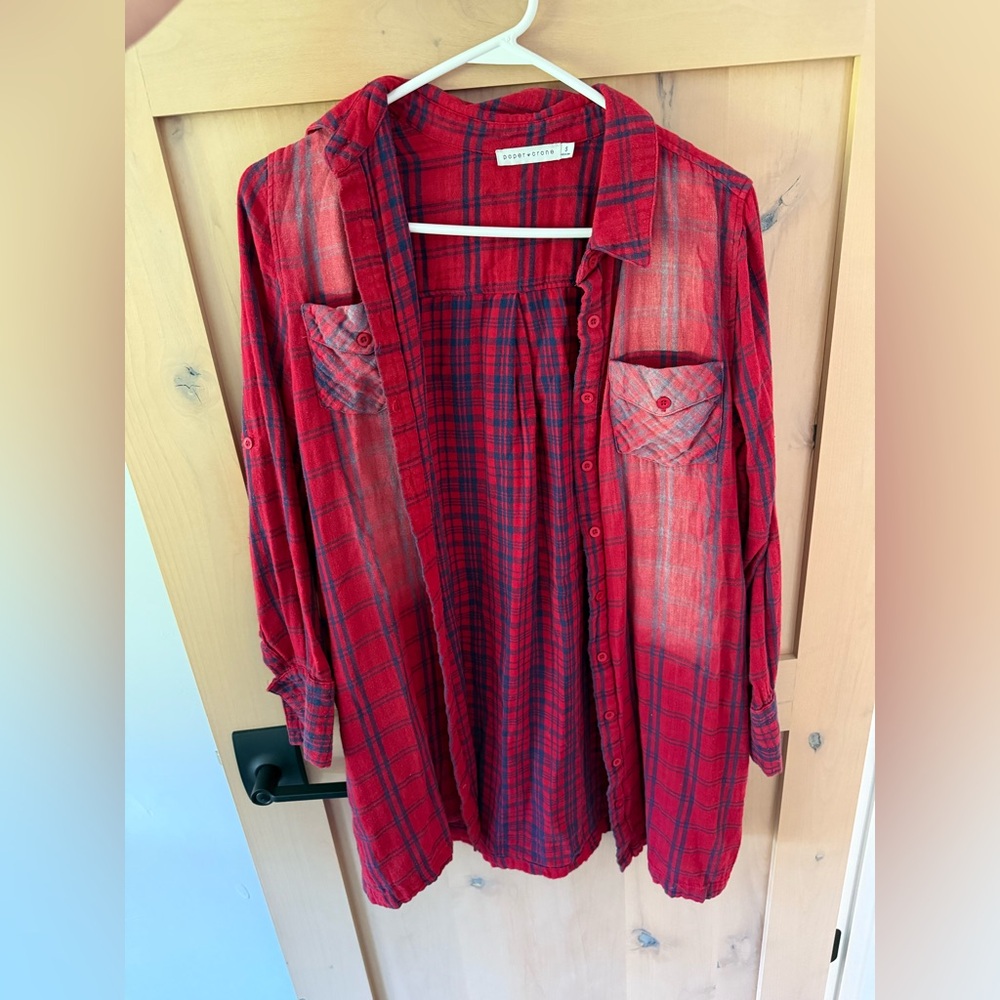 Paper Crane Red and Blue Plaid Button Up Dress